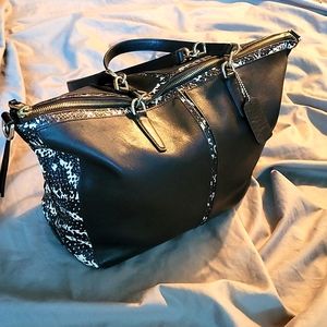 Coach black and white Snakeskin accent Tote